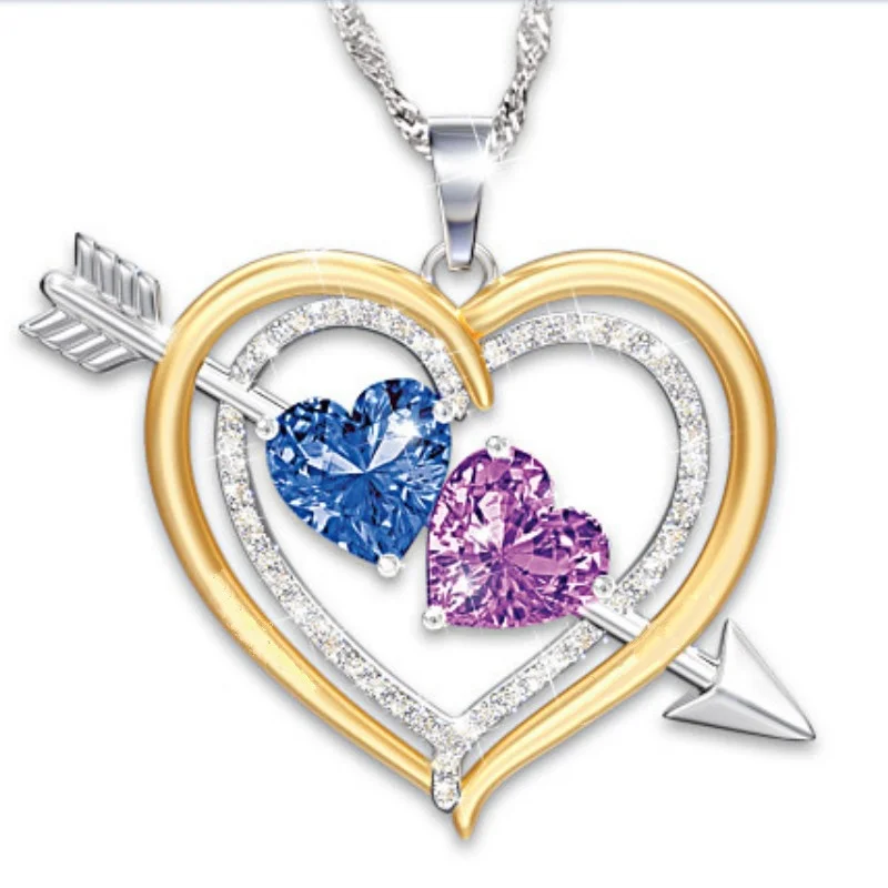 

Fashion Women's Heart Necklace Cupid One Arrow Pierced Heart Necklace Double Heart Pendant Lady