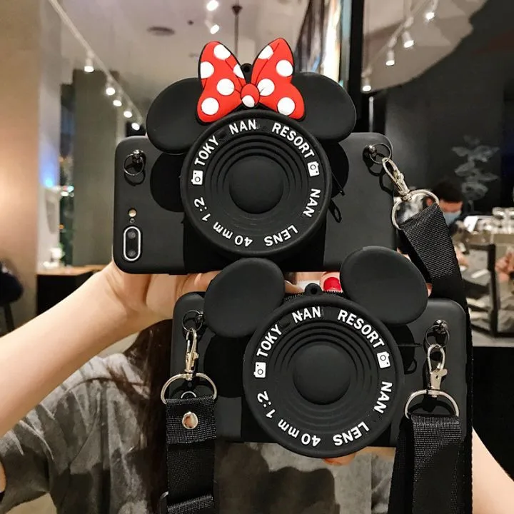 

Cartoon Camera Phone Bag Silicone Crossbody Sling Mickey Wallet Phone Case Cover for iPhone 14plus 13promax 12mini 11Pro XS XR