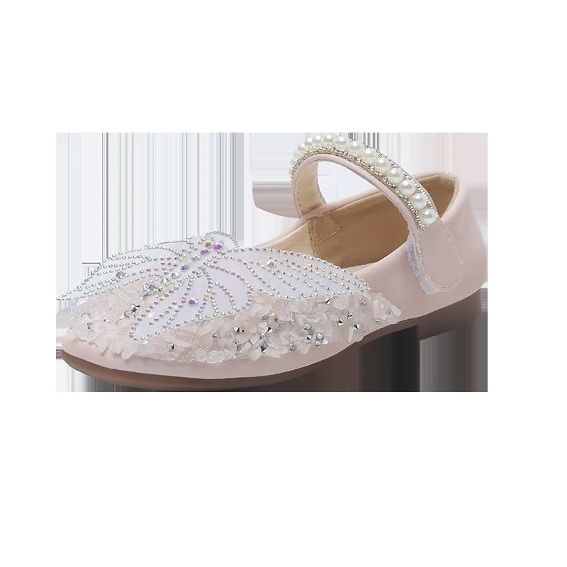 

2021 new products girls sandals leather shoes rhinestone pearl butterfly children dance shoes stage girl shoe, Pink;white
