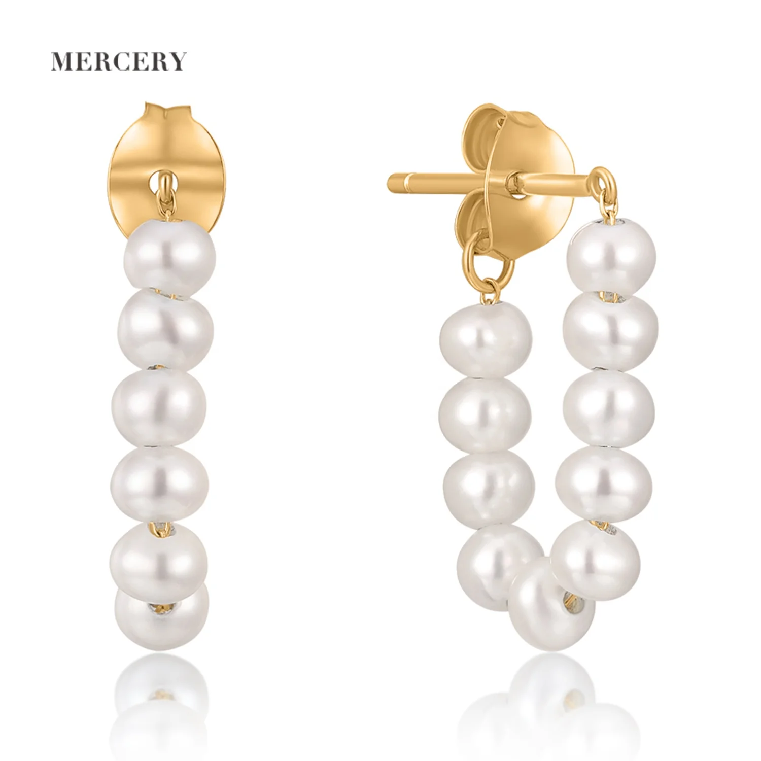 

Mercery Trendy Jewelry White Pearl Earrings Beautifully Designed Freshwater Pearl Stud Earrings 14k Solid Gold Jewelry For Women