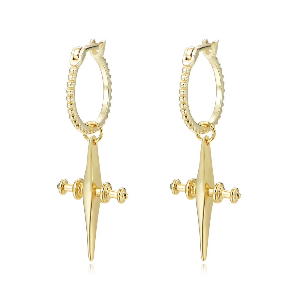 

Silver jewelry gift 14k gold plated fashion cross hoop earrings