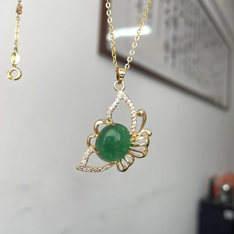 

Jialin Jewelry 2021 ins Chinese jade butterfly necklace real jade pendant 18k gold necklace women lucky charms