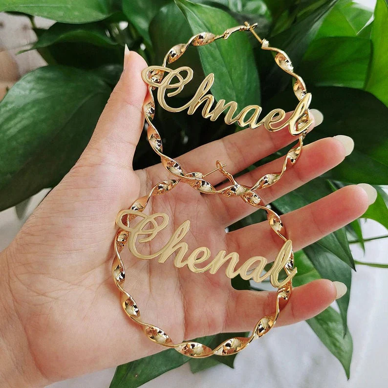 

18K Gold Custom Name Earrings Personalized Hoop Earrings