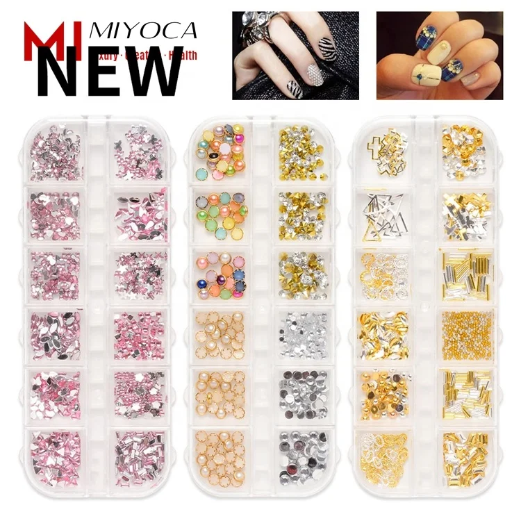 

MIYOCA Nail Rhinestones Charms Kit Black Mix-Shape Ab Rhinestones Flat Back Mix-Shape Nail Jewels Clear Crystals Colorful Pearls