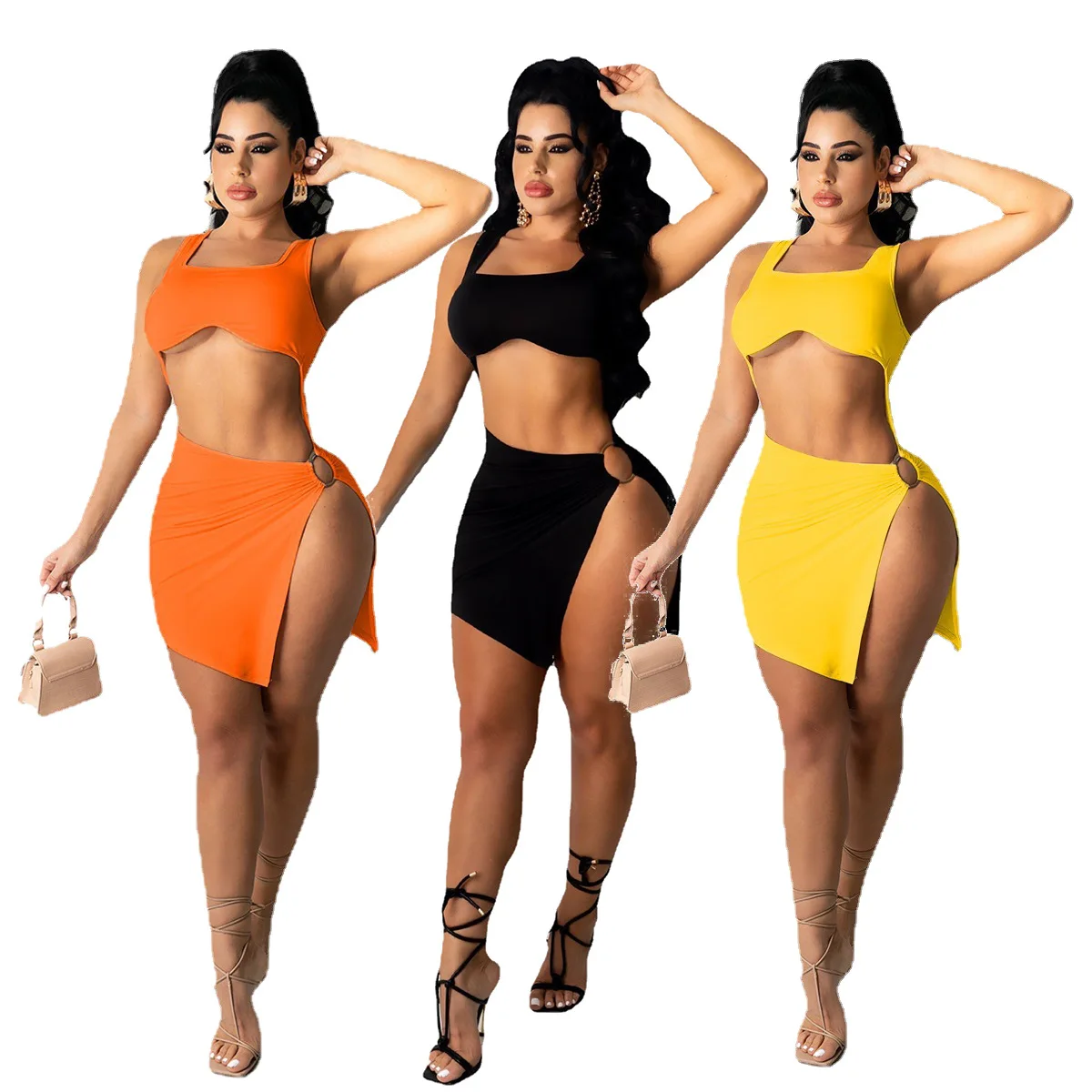 

Hot Orange Short Sleeve Casual Lady 2021 Sling Cheap Korea Dress