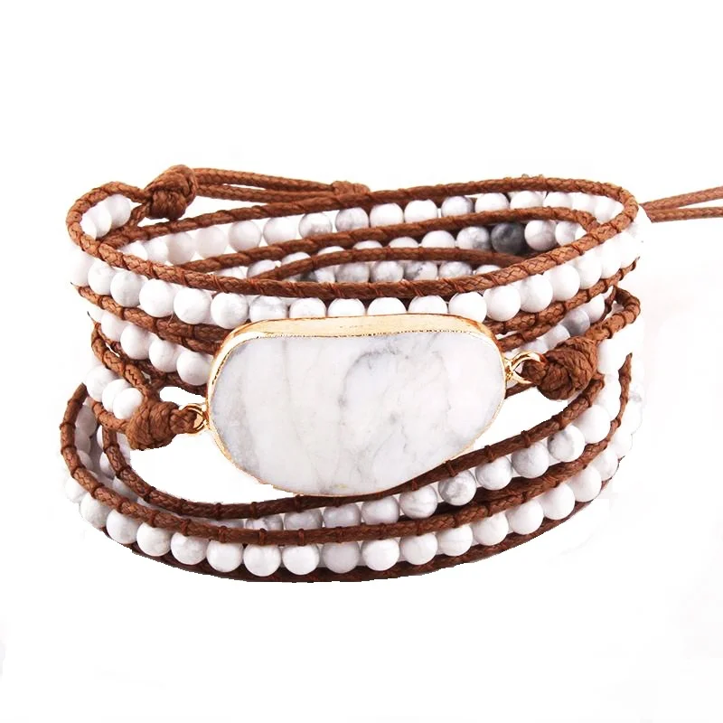 

Fashion Beaded Jewelry Handmade 5 Strands Natural Stones Amazonite Stone crescent moon Charm Wrap Bracelets