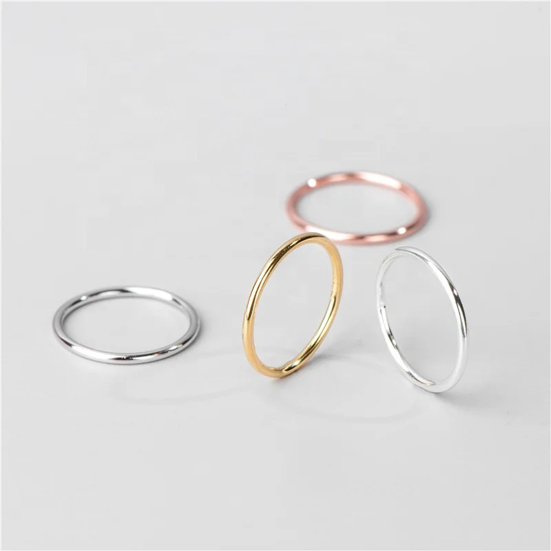 

1MM 1.2MM S925 Sterling Silver Stacking Hammered Band Thin Ring Dainty Tiny Smooth Plain Band Finger Rings Women Girls Jewelry