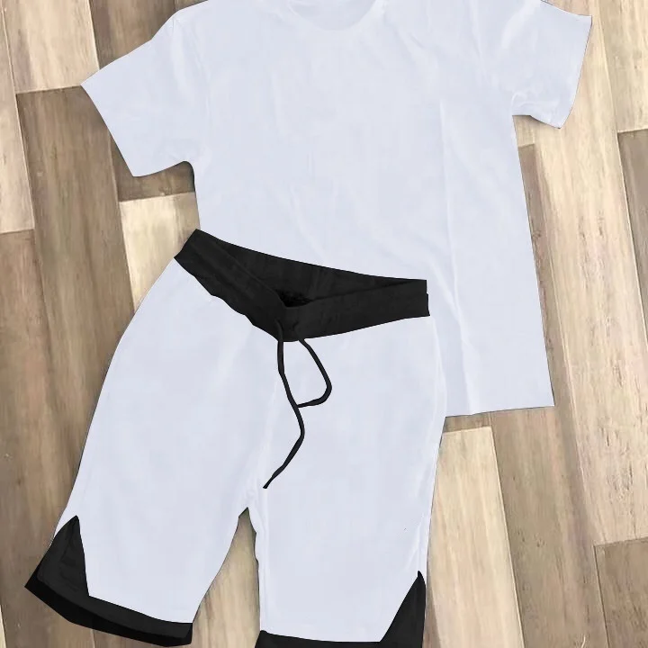 

Drop Shipping Men Summer Shirt Short Sets Custom Logo Euro Size Gym Sport Tracksuit High Quality 100% Cotton Summer Sets For Men, 7 colors