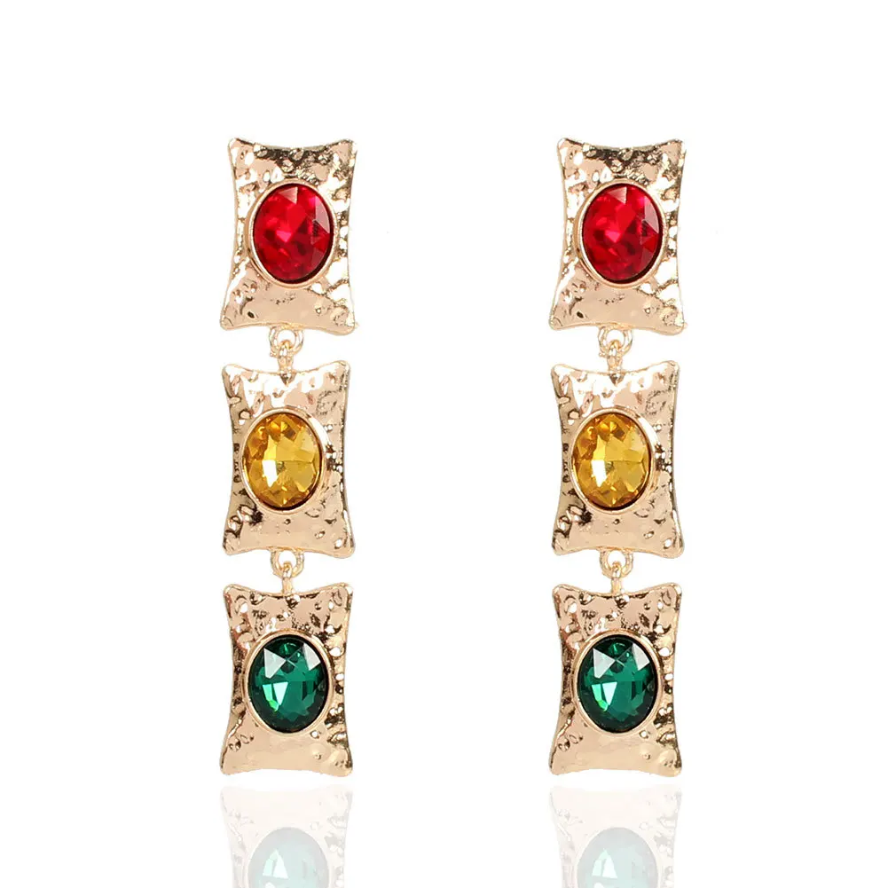

Women Stained Long Glass Diamond Drop Earrings Creative Fashion Colorful Crystal Drop Earrings