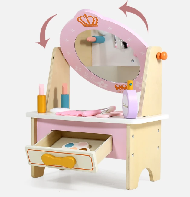 

New Arrival from SKylark High Simulation Pretend Play Role Playing Toys Kids Makeup Toys Wooden Dresser for Girl
