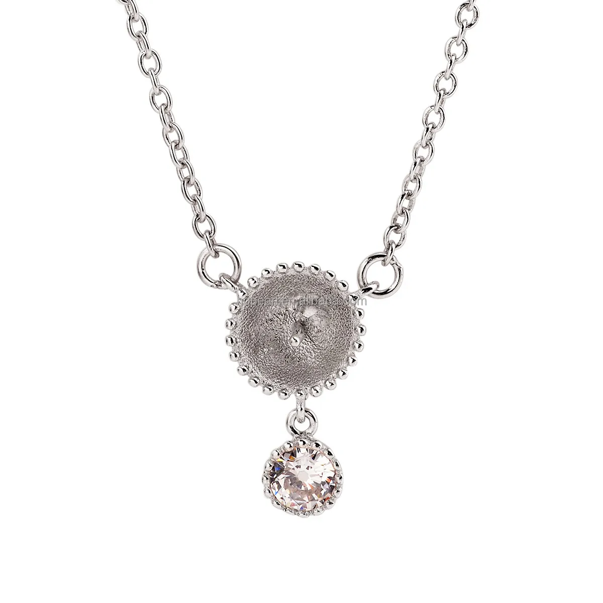 

SSN149 Necklace Settings Dangle with One Zircon Pendant Necklaces Blank for Pearl 925 Sterling Silver Base