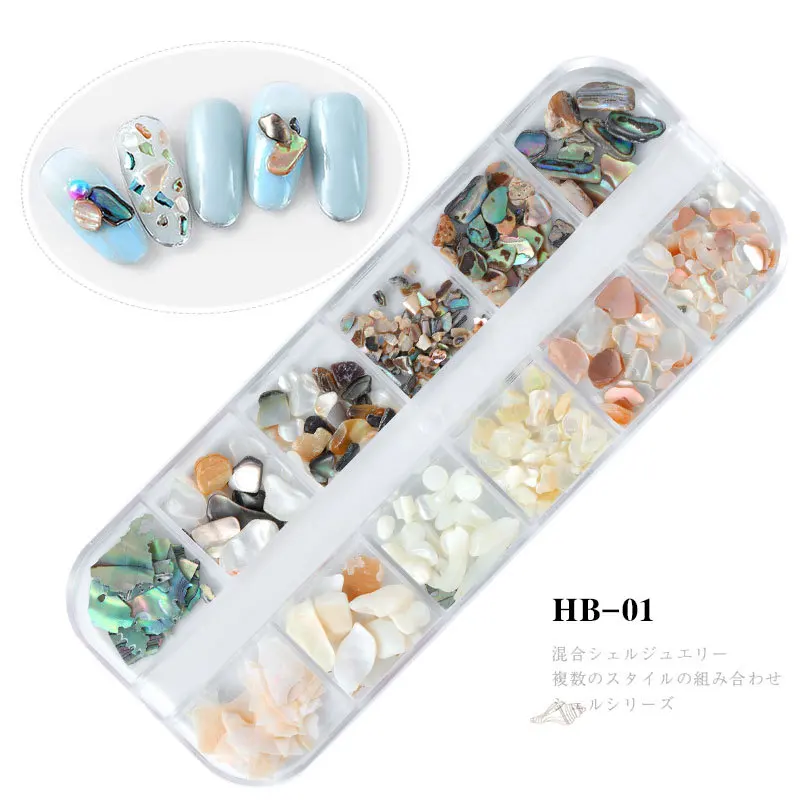 

NA056 Irregular Natural Nail Shell Stones tips Flakes 3D Nails Charms press on false nail gel accessories decorations