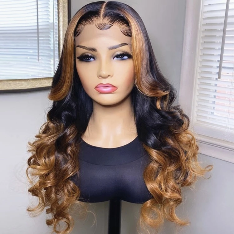

Best Vendor Ombre Honey Brown Color Highlight Body Wave Full Virgin Cuticle Aligned Human Hair Lace Front Wigs