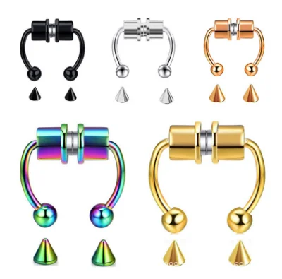 

Fashion Magnetic Septum Nose Ring Reusable Non-Piercing Stainless Steel Nose Septum Rings No Piercing Nose Piercing