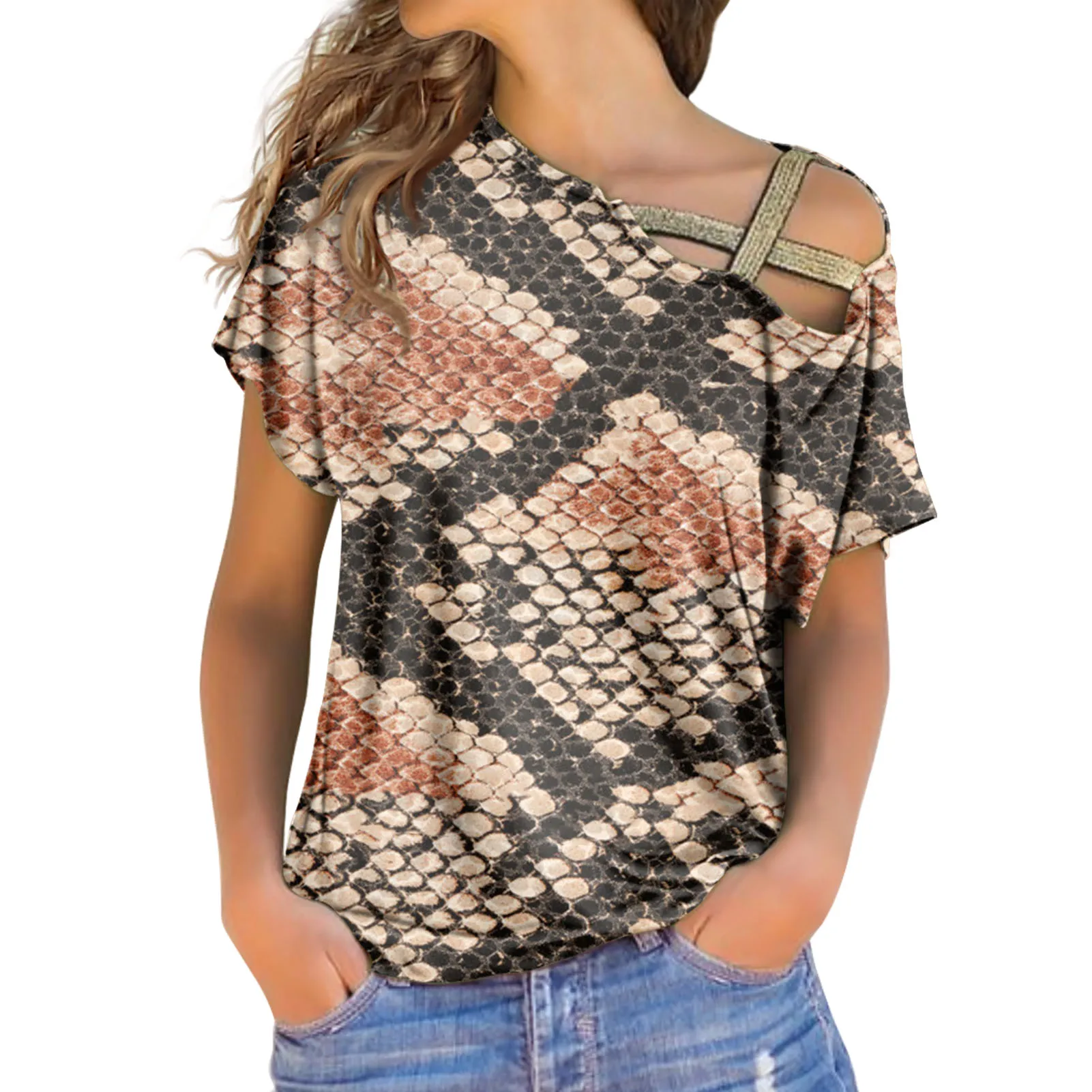 

Custom Blouses Elegant Women Tops Animal Snake Skin Fashion Tops Blouse Women New Model Shirts Women T Shirt Casual Wholesale, Customized color
