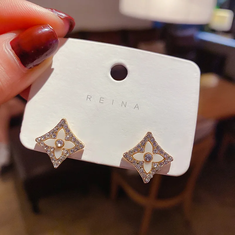 

new statement squre rhinestone leaf earring