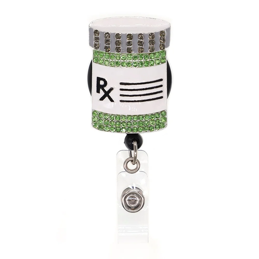 

Cute Nurse Accessories RX Pharmacy Pill Rhinestone Retractable Nurse Badge Reel With Alligator Clips, Various, as your choice
