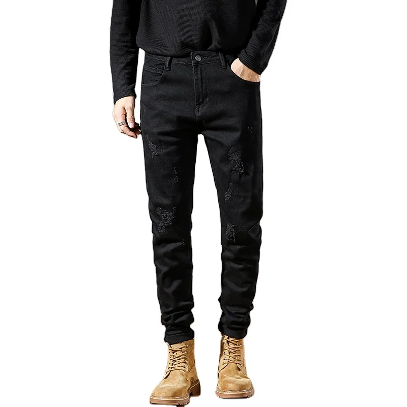 

Guangzhou wholesale black 2021 black denim pants new ripped mens jeans