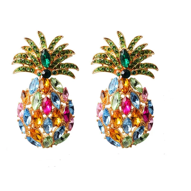

Bing Bling Statement Earrings Fashion Pineapple Rhinestone Stud Earrings, As picture