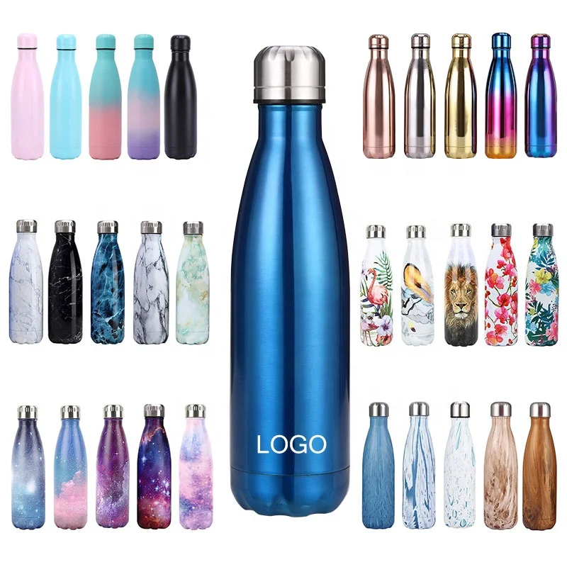 

TY 500ml 17oz flowers design Portable Travel Sports Leak-Proof Cola Shape Bottle, Customized color