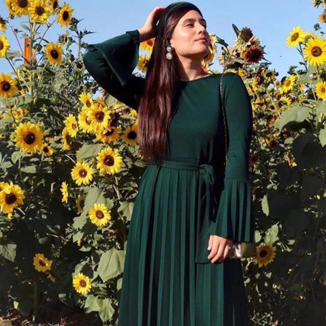 

Factory Outlet Muslim Long Skirt Middle East Malay Wear Pleated Flare Sleeve Dress Muslim, Customized color