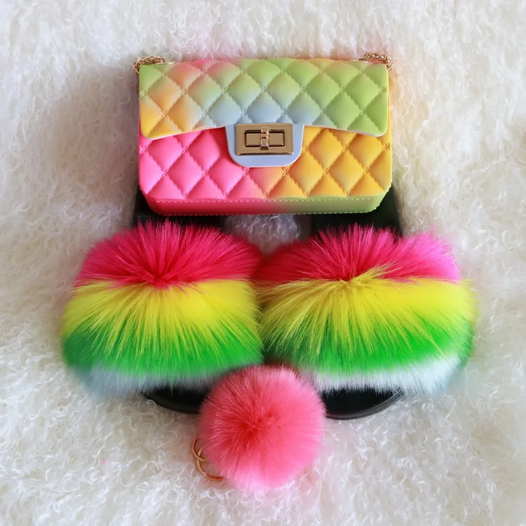 

hot sale kids mini jelly purse mommy and me fur slides