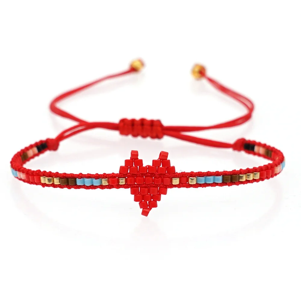 

Fashion Seed Beads Handmade Heart Pattern Dangle Drop Boho Statement for Girls Bracelet, Picture