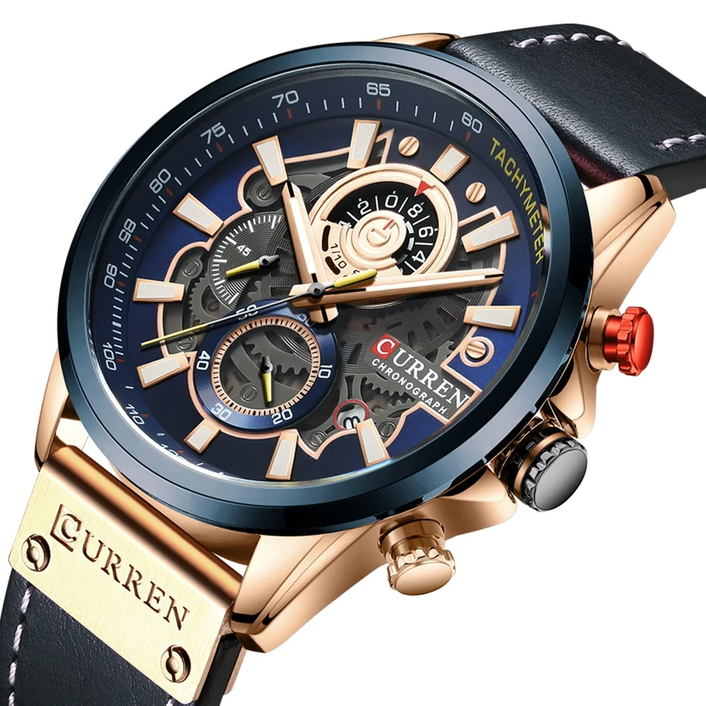 

CURREN Watches Mens Branded Luxury Casual Leather Strap Sport Quartz Wristwatch Chronograph Clock Male Creative Design Dial