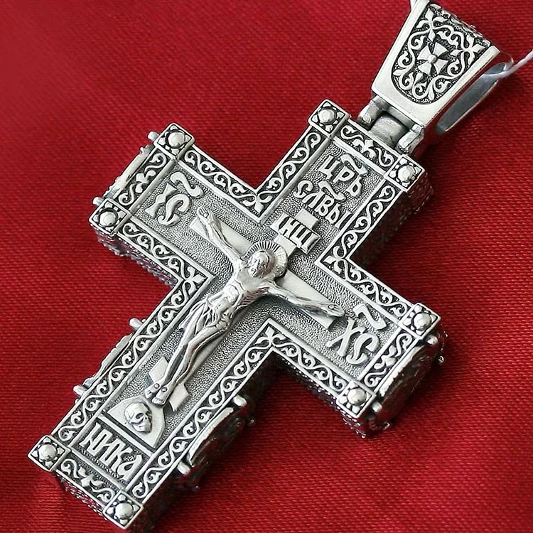 

Handmade Double-sided Design High Quality Russian Byzantine Jesus Cross Pendant Necklace Orthodox Catholic Cross Necklace, Picture