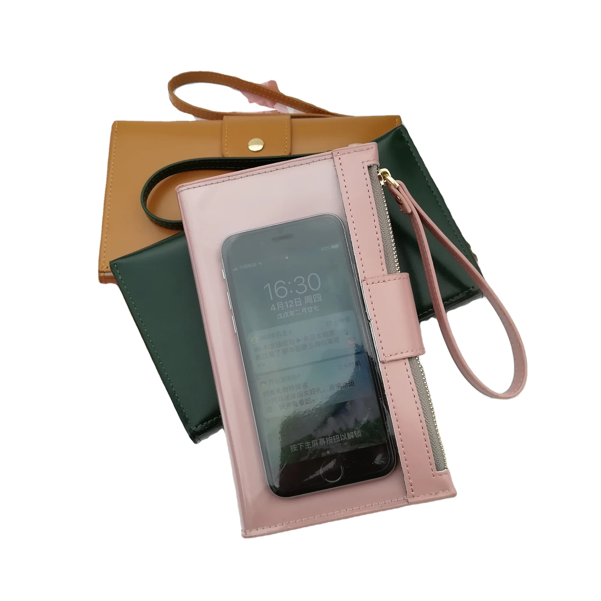 

Wholesale Anti-theft Women Plain PU Leather Long Touch Screen Zipper Cash Envelope Wallet Phone Purse Clutch Bag with Cardholder
