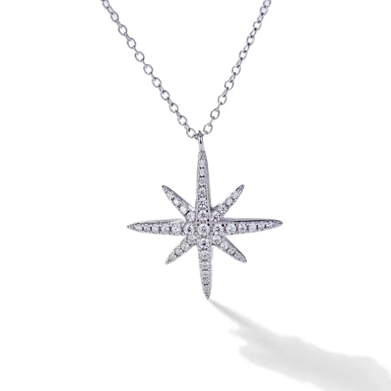 

JUHU 2021 New S925 Sterling Silver Necklace Women's Diamond Star Silver Pendant