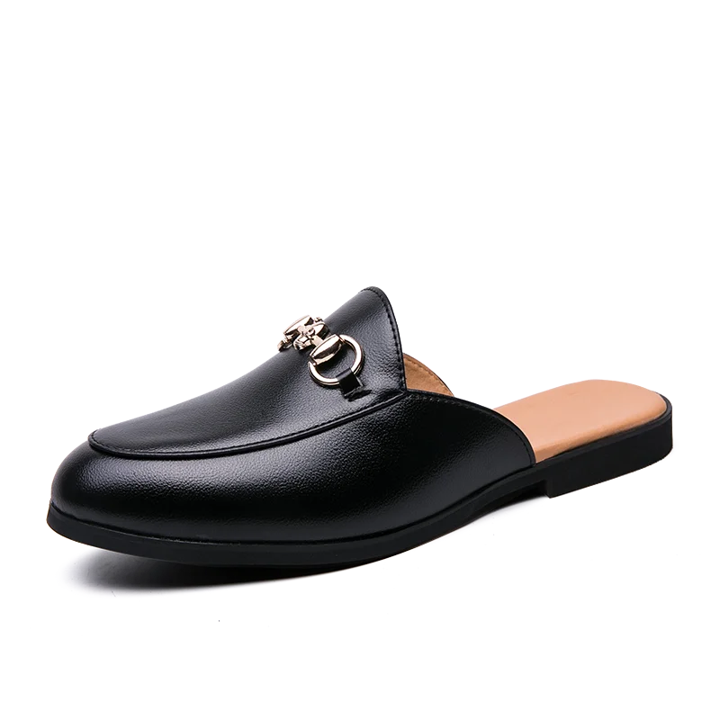 

Sandali erkek 2020 wholesale designer custom fashion slip on half slippers dress black casual leather shoes men loafers, Black,black2