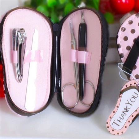 

High QUality Wedding Gift Favor Pink Polka Flip Flop Four Pieces Pedicure Set Favor, As the picture