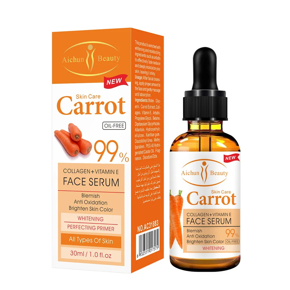 

30ml Natural Skin Care Carrot Vitamin E Collagen Anti Aging Brightening Moisturizing Whitening Face Serum