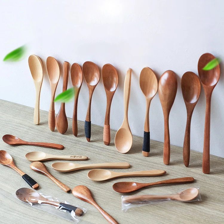 

Factory Wholesale Carved Logo Kitchenware Tool Tableware Children's Small Long Handle Mini Wooden Spoons