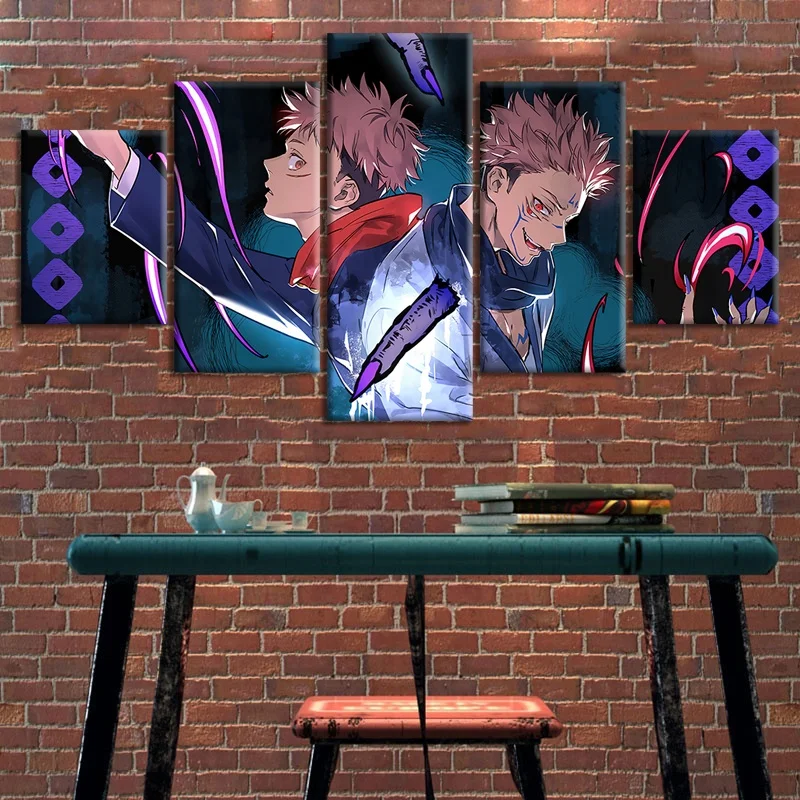 

5pcs Animation Character Sukuna Picture Wall Art Wallpaper Canvas Art Paints Wall Stickers Anime Jujutsu Kaisen Poster, Multiple colours