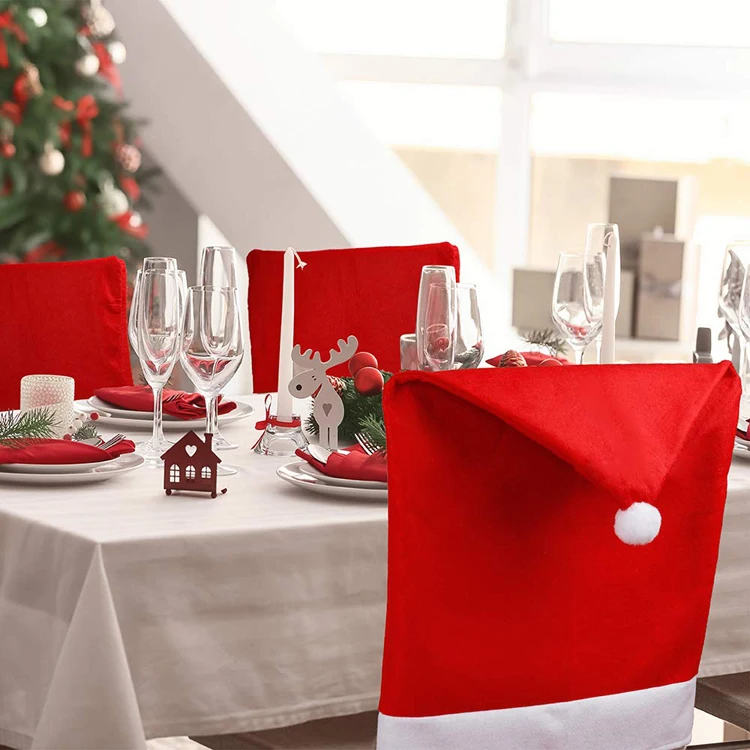 Christmas Decorative Chair Cover Xmas Dining Cloth Chairs Covers Home Santa Claus Large Red Hat Hotel Table Decor