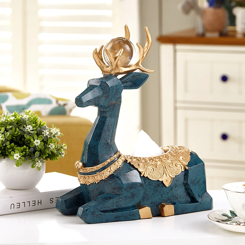 

2020 new resin Crystal deer tissue box cover for home decoration, Dark blue, sky blue, white, gray