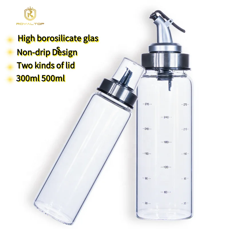 

Logo can be customized olive oil and vinegar dispenser bottle oil bottle with pourer glass oil dispenser, Transparent