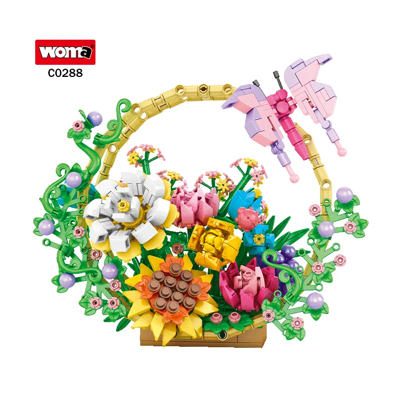 Woma Toys New Flower Basket Bouquet Building Brick Block Toy Flowers Set for Kid and Adult