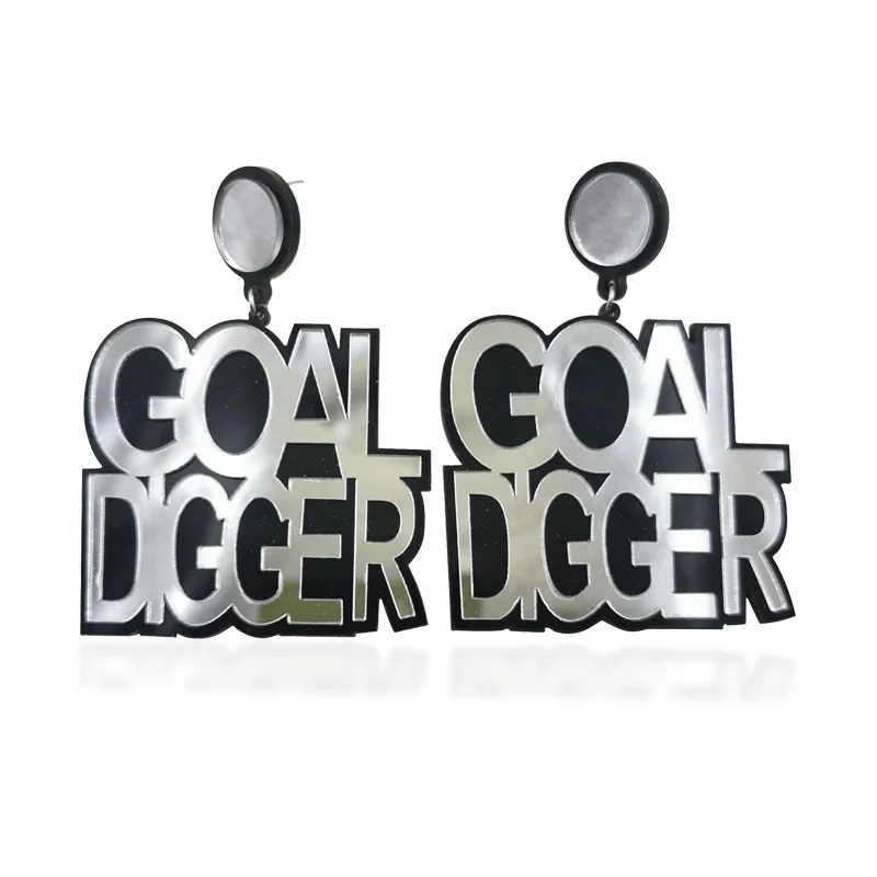 

2020 Korean fashion gold and silver mirror English letters GOAL DIGGER acrylic drop earrings party ornaments