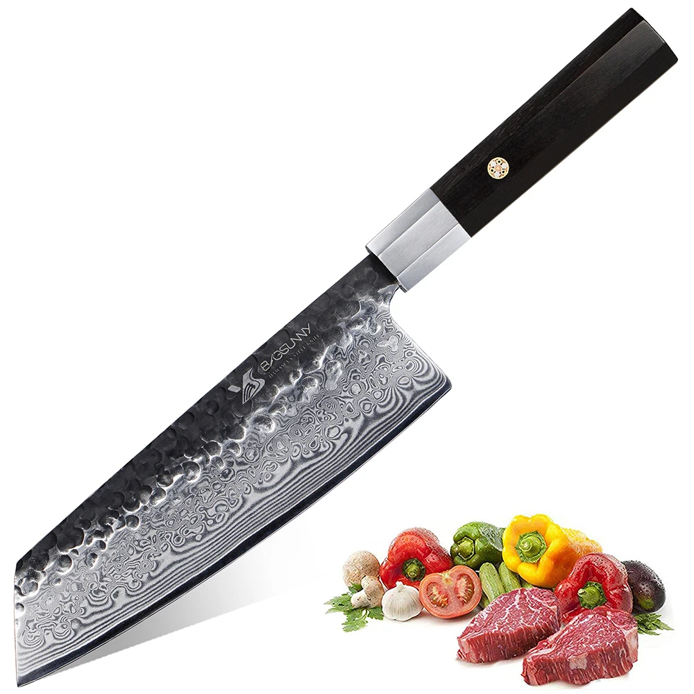 

8.3inch Forged Kiritsuke Chef Knife Damascus Steel Octagonal Sandalwood Handle, Black color