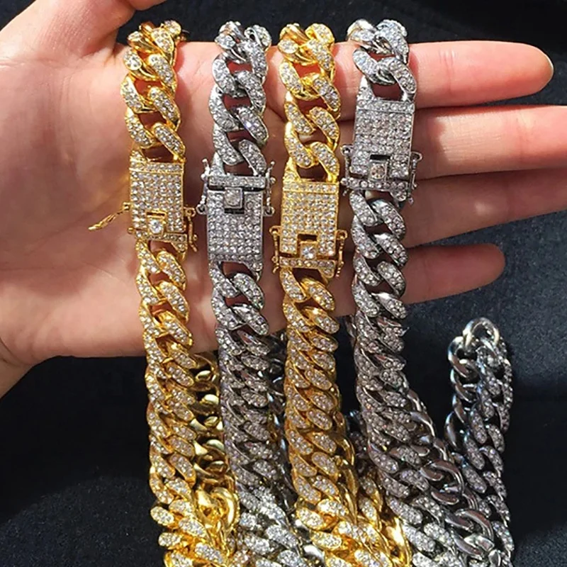 

New Color 15mm Choker Miami Cuban Link Chain Prong Iced Out Chain Jewelry Hip Hop Necklace For Men Fashion Jewelry, Picture