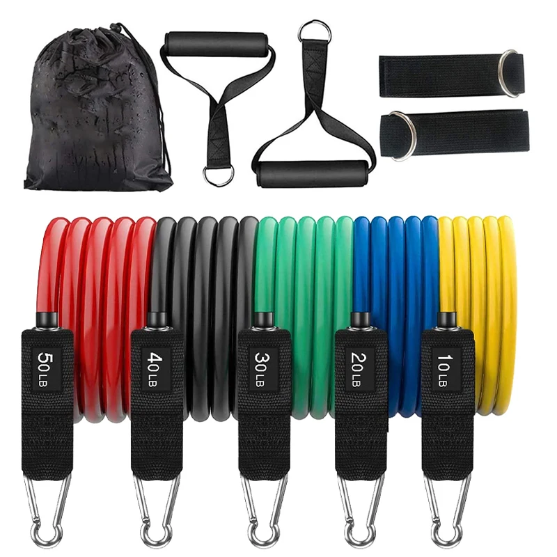 

2021 Agreat Wholesale Hot Selling Gym Equipment Custom 11 Pcs Resistance Bands Set, Yellow, blue, green, black, red