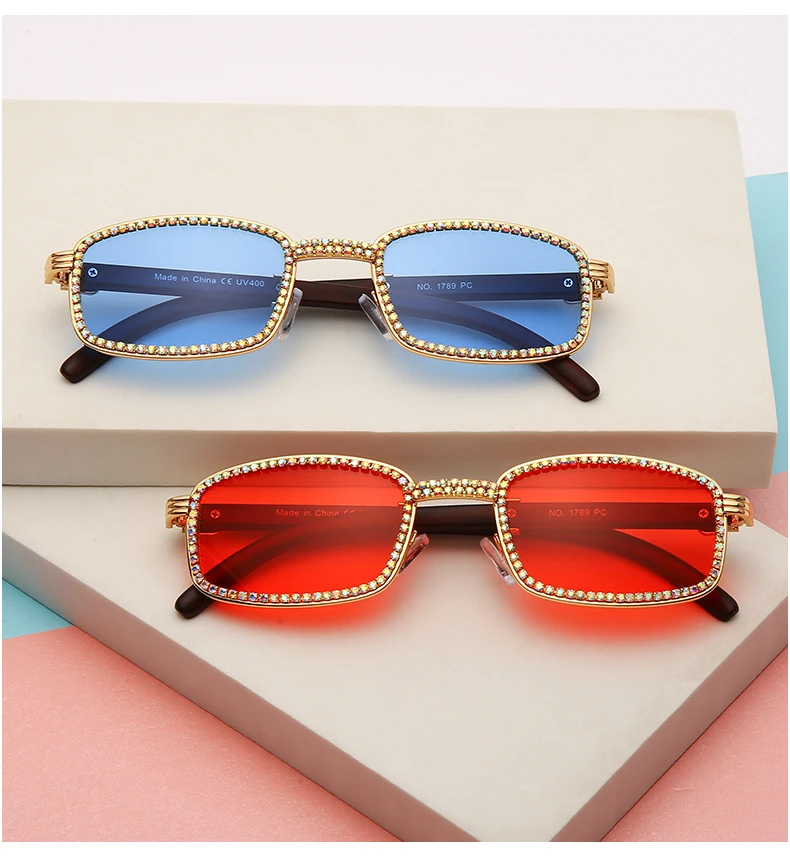 

2021 New Sunglasses Trendy Small Frame Rectangular Diamond Metal Retro Personality Glasses Sun Glasses For Women, As the picture shows