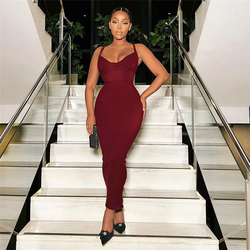 

Women's Pure Color Elegant Fashion Dress Spaghetti Strap Low V-Neck Body-Shaping High Waist Robe