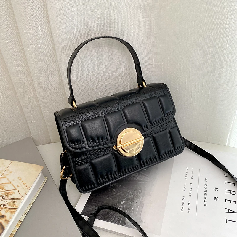 

2021 Amazon New Product Woman Bag Leather PU Fashion Ladies Shoulder Bag Simple Embroidered Thread Woman Messenger Bag