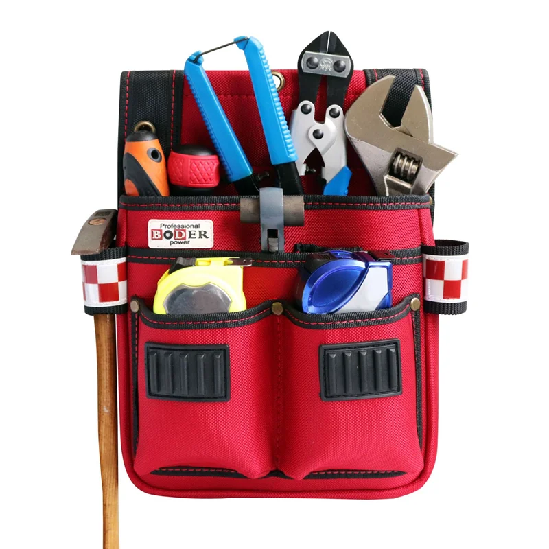 

Heavy Duty Tool Pouch Multiple Pockets Tool Organizer Utility Hammer Pliers Holder for Electrician Woodworking Construction, Black&red