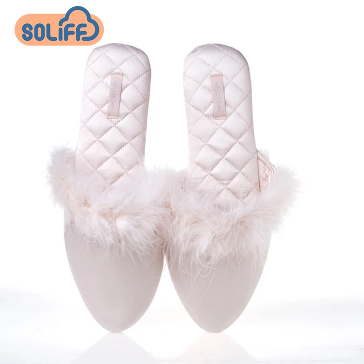 

New Design China Factory Indoor House Silk Feathers Fashion Slipper For Women