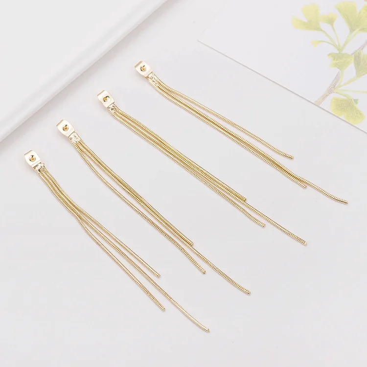 

Factory Wholesale Gold Plated Long Chain Tassel Earplugs Stud Earring Back Stopper